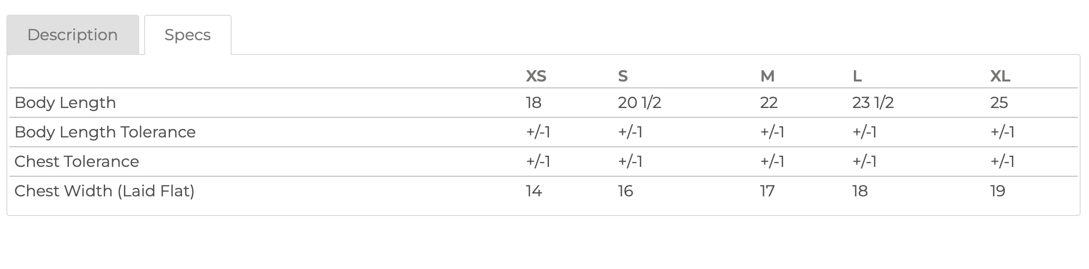 Sizing Chart